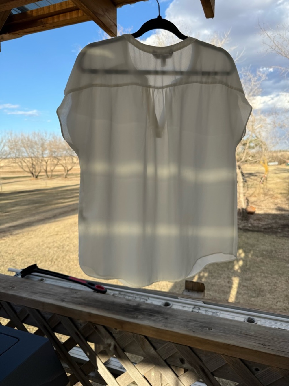 Banana Republic Ivory Split-Neck Cap Sleeve Blouse - Picture 3 of 10